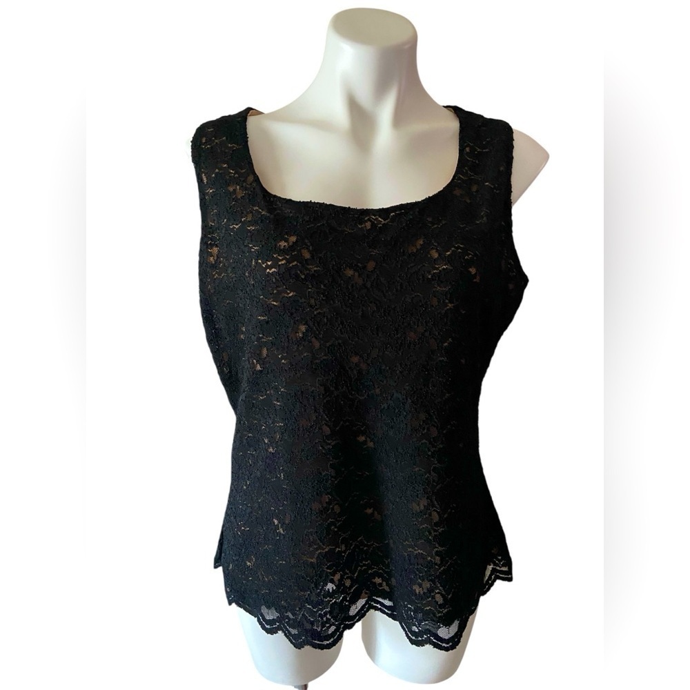 Coldwater Creek Black Lace Sleeveless Top Size Large Career Office